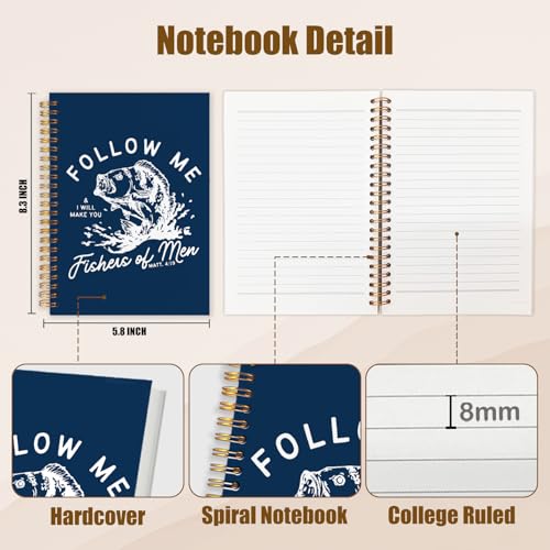 WUCHJ Dark Blue Retro Fish Christian Notebook, Matthew 4:19 Bible Verse Journal, Religious Scripture Spiral Notebook Journal for Note Taking, Christian Faith Based Gifts for Women Men, 5.5x8.3 Inch - color: dark blue fish follow me