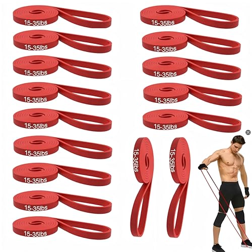 16-Pcs Resistance Bands Set - Premium Elastic Workout Bands for Home Gym, Strength Training, Yoga & Physical Therapy - color: Red(15-35 lbs)