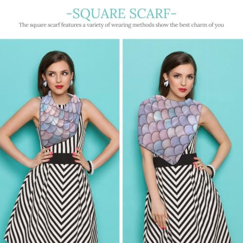 Women’s Square Scarf 27"x27", Lightweight Chiffon Satin Feel Fashion Scarf for Neck Hair Band Head Wrap Bag Accessory - color: Pastel Fish Scale