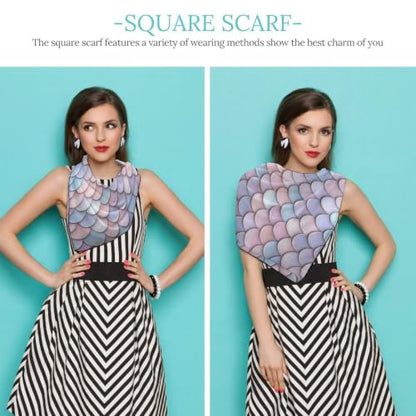 Women’s Square Scarf 27"x27", Lightweight Chiffon Satin Feel Fashion Scarf for Neck Hair Band Head Wrap Bag Accessory - color: Pastel Fish Scale