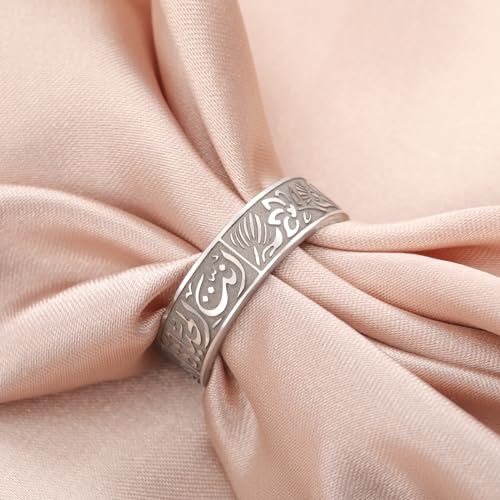 VASSAGO Stainless Steel Rings for Men Women Trendy Muslim Allah Ring Islam Arabic Shahada Ring Jewelry Gifts - color: silver, size: 13