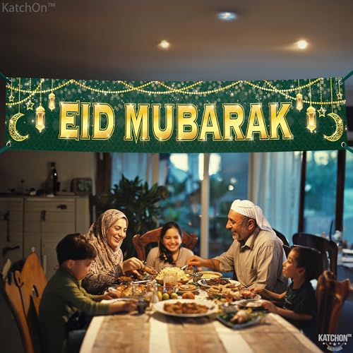 KatchOn, Large Eid Mubarak Banner – 120x20 Inch | Green Eid Decorations for Home, Eid Sign, Eid Mubarak Yard Banner, Perfect for Eid al-Fitr Decorations & Eid al-Adha Celebrations