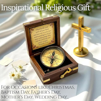 Trust Lord Compass – Religious Brass Compass Gift with Bible Proverb Engraved – Christian Inspirational Gift for Men, Faith-Based Graduation, Birthday, Gift for Son, Holy Gift - style: Trust Lord - Brown Locket