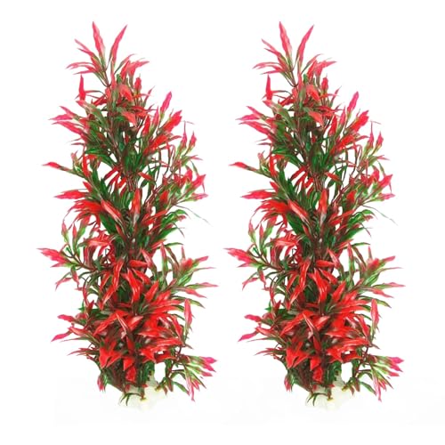 Tfwadmx Large Aquarium Plants Artificial Water Seaweed 2 Pcs About 13 Inch for Fish Tank Decor Plastic Plant for Betta Shrimp Red Gladiolus - color: Red-13''(2pcs)