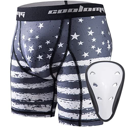 COOLOMG Youth Boys Compression Shorts with Athletic Cup Baseball Football | Sports Protective Groin Cup Underwear for Tball MMA Lacrosse Hockey - color: Grey, size: X-Small