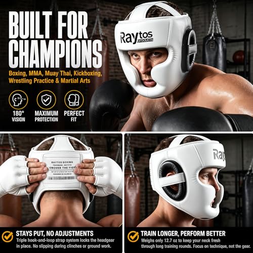 Boxing Headgear for Men Women – Professional Lightweight Open Face Head Guard, Breathable Protection, Secure Fit for MMA Muay Thai Kickboxing Sparring Training - color: White