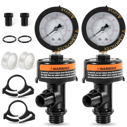 98209800 High Flow Manual Relief Valve/Air Relief Manual Valve Assembly with Pressure Gauge, Replacement for Pool and Spa Filter (2 PACK-98209800) - style: 2 PACK-98209800