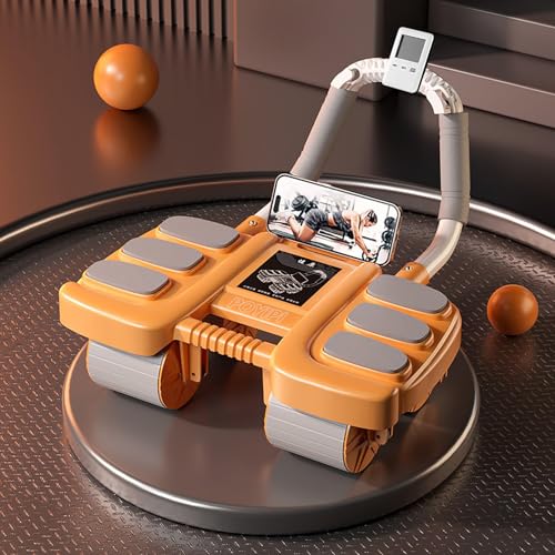2025 New Ab Wheel Roller with Elbow Support - Automatic Rebound Abdominal Wheel Roller, The Upgraded Four-wheel Abdominal Wheel Core Workout Equipment Home Gym Abs Machine - color: Orange