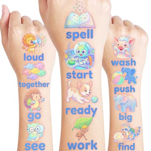 120 Pre-Cut Sight Words Temporary Tattoos for Kids - First Words Vocabulary