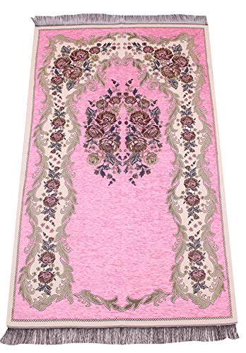 ihvan online Luxury Islamic Prayer Velvet Covered Gift Box, Deluxe 4 Piece Set with Elegant Velvet Covered Quran & Prayer Beads Tesbih & Prayer Rug, Ramadan & Eid Gift, Pink - color: Pink