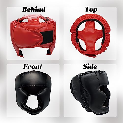 2 Pack Boxing Headgear Equipment for Taekwondo, Sparring, MMA, Muay Thai - Safety Helmet Protective Gear for Men Women Beginners - color: Black,Red