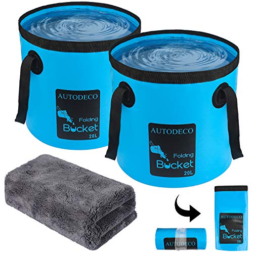 2 Pack Collapsible Bucket 5 Gallon Container Folding Water Bucket Portable Wash Basin for Outdoor Travelling Camping Fishing Gardening Car Washing 20L - color: Blue
