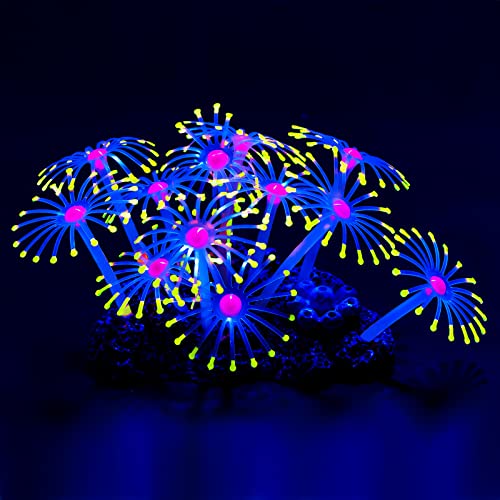 Uniclife Glowing Effect Artificial Coral Plant for Fish Tank, Decorative Aquarium Ornament (Yellow) - color: Yellow