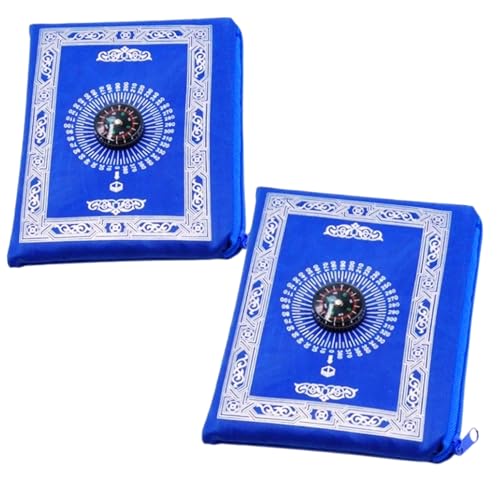 HOLDME Portable Muslim Prayer Mat, Travel Prayer Mat, with Compass, Pocket Sized Carry Bag, Portable mat, Water Proof, Blue Color, 2 Pieces, Ramazan Gift.