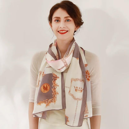 ANDANTINO 100% Silk Long Scarf-Women Large Oblong Shawls with Gift Packed - color: Chains-pink&gray