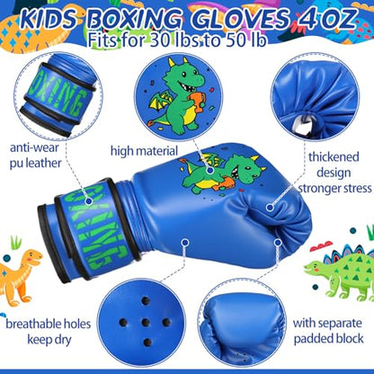 Boxing Gloves and Punching Mitts Set 4oz Gloves Boxing Pads Kids Youth Sparring Gear Training Equipment for Taekwondo Kick Karate Muay Thai MMA Martial Art - style: Blue Dragon