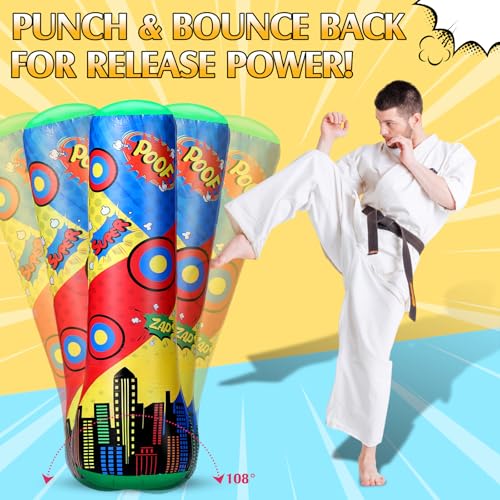 Jenaai 1 Pcs Punching Bag 47 Inches Inflatable Bopper Punching Bag with Bounce-Back Action Sport Bop Bopper for Practicing Karate Taekwondo (Shield)