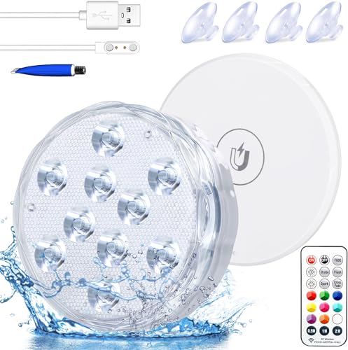 Rechargeable Submersible LED Lights with Remote, USB Color Changing Aquarium Lights with Magnet Suction Cups, Waterproof Underwater Pool Lights for Inground Pool Shower Hot Tub Accessories, 1 Pack - size: 1 Pc