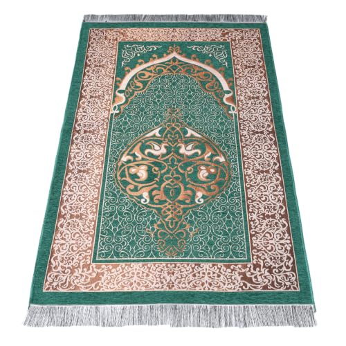 Islamic Prayer Rug Masjid Pattern Thin Mat 1pc Muslim Portable Blanket Ramadan Eid Gift Rug Turkish Prayer Carpet - Forest Green, Styled - color: 1pc Forest Greend