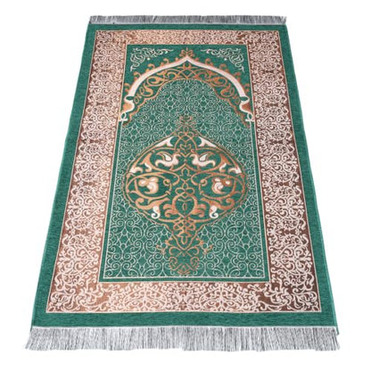 Islamic Prayer Rug Masjid Pattern Thin Mat 1pc Muslim Portable Blanket Ramadan Eid Gift Rug Turkish Prayer Carpet - Forest Green, Styled - color: 1pc Forest Greend