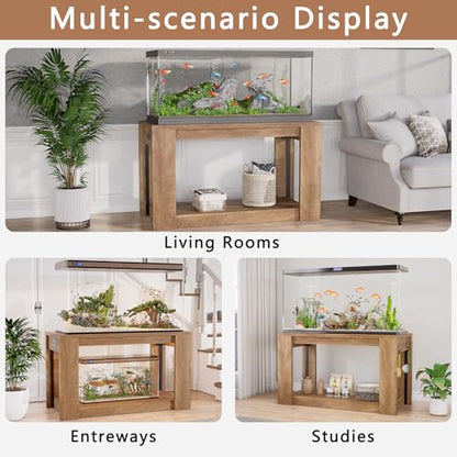 Farmhouse 75–120 Gallon Aquarium Stand for Fish or Reptile Tank, 48"x24" Tabletop Terrarium Stand with Power Outlet and Storage Shelves, Natural Brown Fish Tank Stand, 1500LBS Capacity