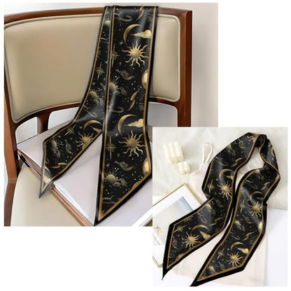 Head Hair Scarf Neck Silk Feeling Scarves Long Thin Satin Fashion Handbag Cute Decoration Women Girls 59 * 6.7'' - color: O-2-sun Moon