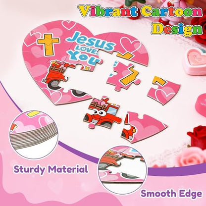 Haooryx Heart Shape Jigsaaw Puzzle, 12 Pcs Jesus Love You Heart Puzzles | Religious Jigsaw Challenging Family Puzzles Home Decor Birthday Summer Party Gift Interlock Perfectly Men Women Church Event - style: Valentine's Day Heart