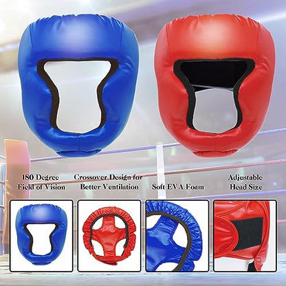 2 Pack Boxing Headgear Equipment for Taekwondo, Sparring, MMA, Muay Thai - Safety Helmet Protective Gear for Men Women Beginners - color: Blue,Red