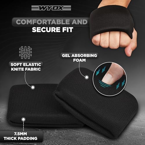 WYOX Boxing Hand Wraps & Gel Knuckle Guards Set for MMA, Muay Thai & Kickboxing - 2 Pair Hand Wraps + 1 Pair Knuckle Guards - Hand Wrist Protection for Men & Women Training - color: Purple/Black