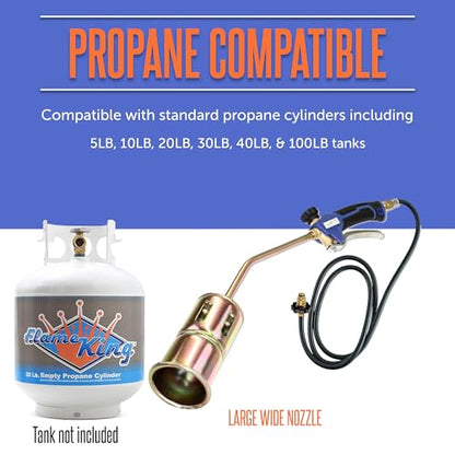 Flame King Propane Torch Kit Heavy Duty Weed Burner Powerful 320,000 BTU with 6-ft Hose Regulator Assembly - size: 320K BTU