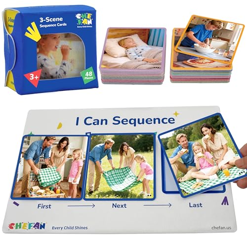 CHEFAN Sequencing Cards for Kids, Speech Therapy Sequence Game, 3 Steps - size: 3-Step Board