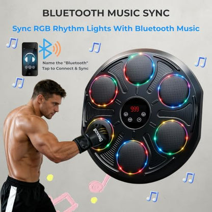 Premium Heavy Duty Burwayo Smart Music Boxing Machine for Adults | Wall-Mounted Bluetooth Punching Pad with Lights, 12 Modes Speeds, Adjustable Height, Gloves Included – Home Fitness for Teens