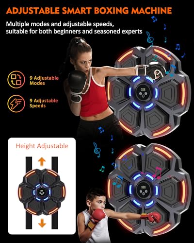 Music Boxing Punching Machine for Adults - 9 Modes & 9 Speeds, Bluetooth Music Punching Machine with Gloves, Electronic LED Boxing Training Equipment Wall Mounted,Home Indoor Workout Trainer Equipment