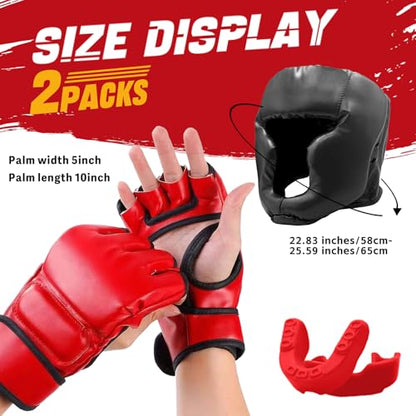 14 Pcs Boxing Set Boxing Equipment Set for Beginners Including 2 Pair of 6 oz Boxing Gloves Headgear Helmet Hand Wraps Mouth Guards Gifts Training Equipment - color: Red & Black-MMA