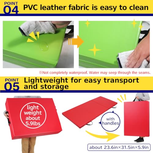 KaRaDaStyle Gymnastics Mat Folding Stretch Mats 71"x31"x2" Exercise Muscle Training Children Play Horizontal Bar Mat Yoga Sports Soundproof Home Use - color: Green/3-fold