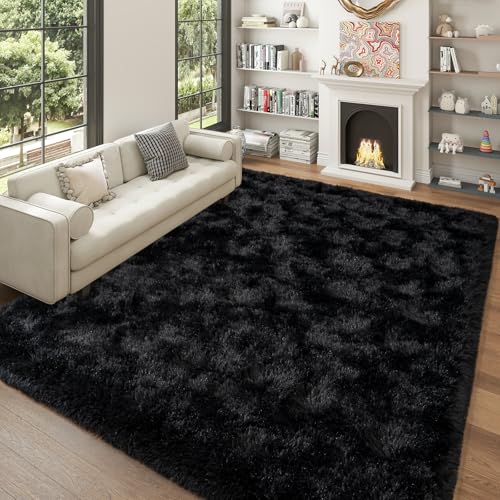 Dssimo Black Rug for Bedroom Living Room, 5x7 Soft Shaggy Area Rugs - color: Black, size: 5' x 7' (Rectangular)