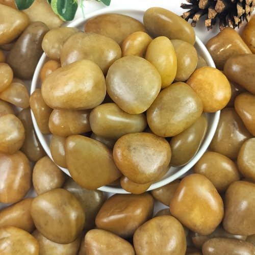 Rocks for Plant 5lbs, Yellow River Rocks 1-2 Inch Natural Pebbles for Indoor Plants, High Polished Decorative Stones Vase Filler Fish Tank Aquariums Landscaping Garden - color: Yellow, size: 5 Pounds