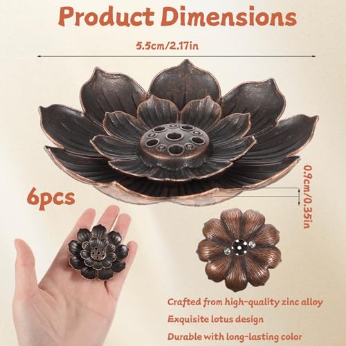 6 Pcs Incense Holder for Sticks, Lotus Insense Burner Holders with 6 Holes, Copper Lotus Incense Stick Holders for Home Fragrance Meditation Yoga Sauna SPA