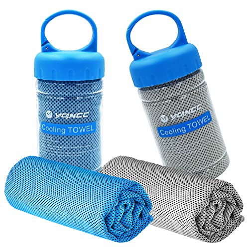 YQXCC 2 Pack Cooling Towels (47"x12"), Ice Cool Towel for Neck & Face | Cooling Neck Wraps, Soft Breathable Microfiber Chilly Towel for Yoga, Golf, Gym, Running, Camping & Hot Weather - color: Light Blue/Light Gray