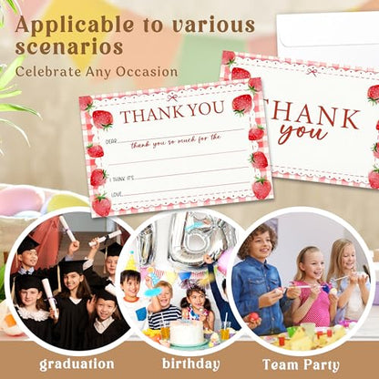 Kids Thank You Cards with Envelopes, Strawberry Theme Fill in the Blank Thank You Notes for Kids, Toddler Stationery Set, Ideal for Birthday Party, Graduation & School Gag Gifts - B08 - color: Strawberry Style