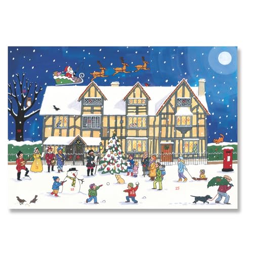 Traditional Advent Calendar - Alison Gardiner Shakespeare’s Birthplace Design - Paper Holiday Countdown Calendar - Large 11.7x16.5 Inches - color: Shakespeare’s Birthplace