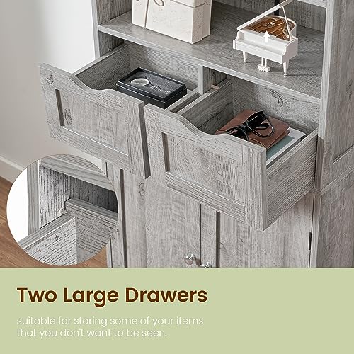 Iwell Storage Cabinet with 2 Drawers & Adjustable Shelf, Tall Bathroom Cabinet with Doors, Cupboard, Kitchen Cabinets for Living Room, Dining Room, Entryway, Grey - color: Grey, 2 Drawers