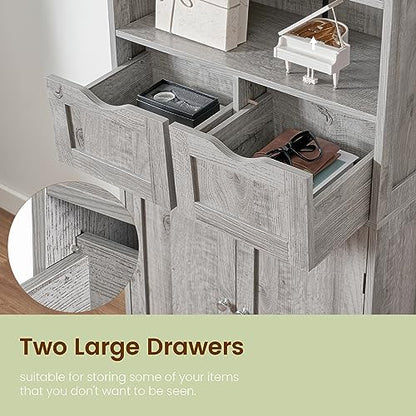Iwell Storage Cabinet with 2 Drawers & Adjustable Shelf, Tall Bathroom Cabinet with Doors, Cupboard, Kitchen Cabinets for Living Room, Dining Room, Entryway, Grey - color: Grey, 2 Drawers