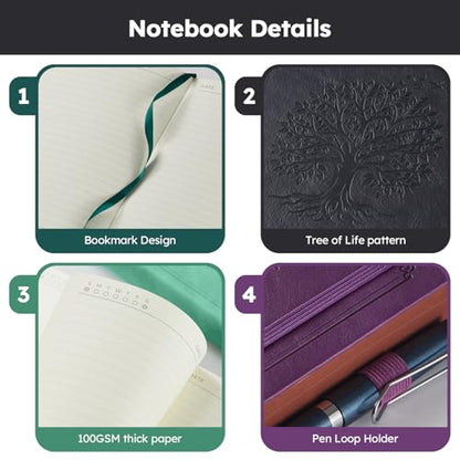 FOCUS DAY Lined Journal Notebook, A5 size (5.7'' X 8.4''), 320 Pages 100GSM Thick Paper, Leather Hardcover, for Women Men, Writing, Note Taking, Personal Diary, Travel Journal - color: 12.black, size: A5