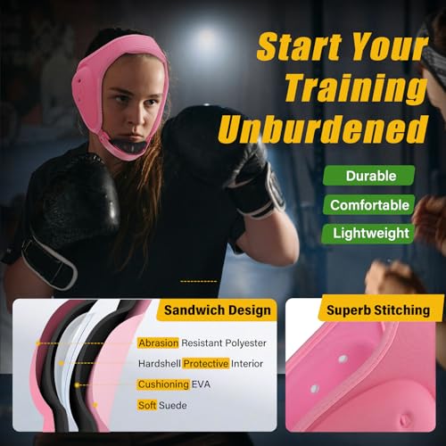 Trymaker Wrestling Headgear, Head Gear with Chin Cup, Sorf Ear Guard for Men, MMA, Jiu-Jitsu (for Users Aged 12+) - size: M (18 1/2" - 21 1/4"), style: Pink