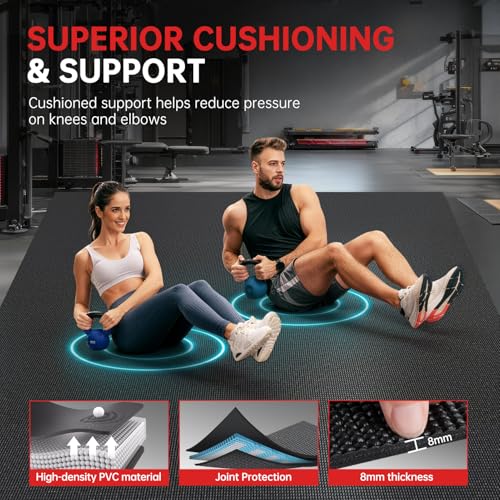 GymCope Extra Large Exercise Mat, 10'x6'/9'x6'/8'x6'/7'x5'/6'x4'(8mm) Thick Workout Mat for Home Gym & Garage Flooring, Shoe-Friendly, High-Density, MMA, HIIT, Weight Lifting, Cardio&Strength - color: 6'x4'x8mm-Black