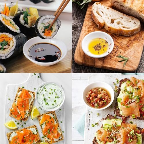 UIBFCWN 12 Pack Soy Sauce Dish 3inch Ceramic Dipping Bowls Bulk, 1.2 Oz White Dipping Sauce Bowls/Dishes, Small Dipping Sauce Cups for Sushi Ketchup Olive Oil Appetizer - color: Round, size: 12 Pack