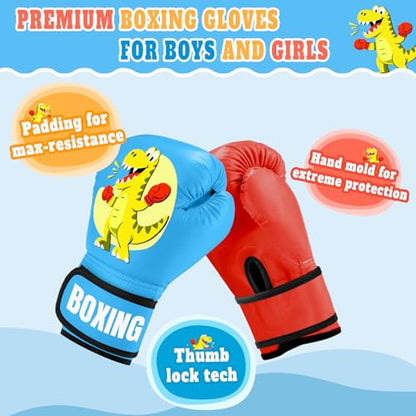 Kids Boxing Gloves for Boys & Girls, Youth Boxing Training Gloves for Kids Age 3 to 9 Years, 4OZ Training Sparring Gloves for Punching Bag Kickboxing Muay Thai MMA - color: Red & Blue