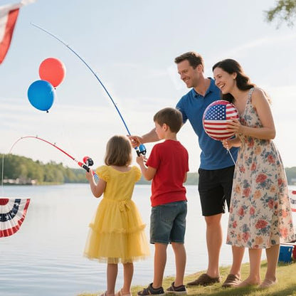 Kids Fishing Pole, Portable Telescopic Kids Fishing Poles for Boys Girls Youth, Fishing Rod and Reel Combo - color: Flag blue