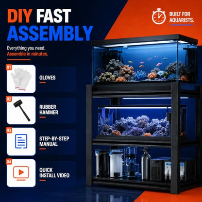 Aquarium Stand, Freestanding Fish Stand with Storage for Living Room, Heavy Duty Metal Shelving Fish Tank Holder for 30-40 Gallon Breeder Tanks, Black 3-Tier, 31.5" H×39.4" W×13.8" D - size: 3-Tier, 31.5"H×39.4"W×13.8"D